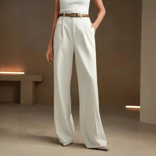 Pantalon de Costume Blanc Femme – Coupe Droite et Taille Haute