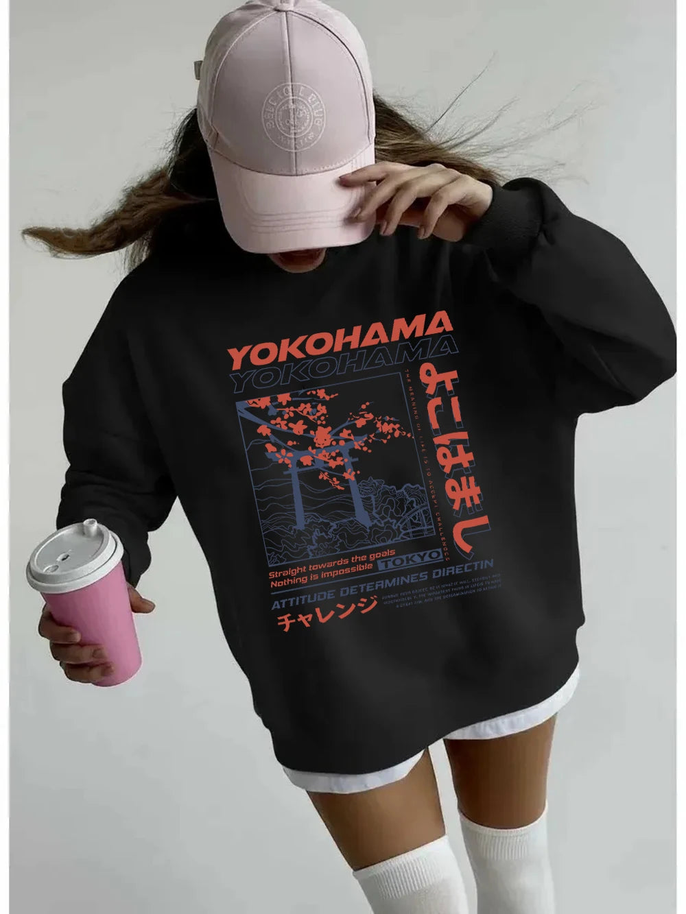 Sweat-shirts à imprimés lettres de style japonais pour femmes