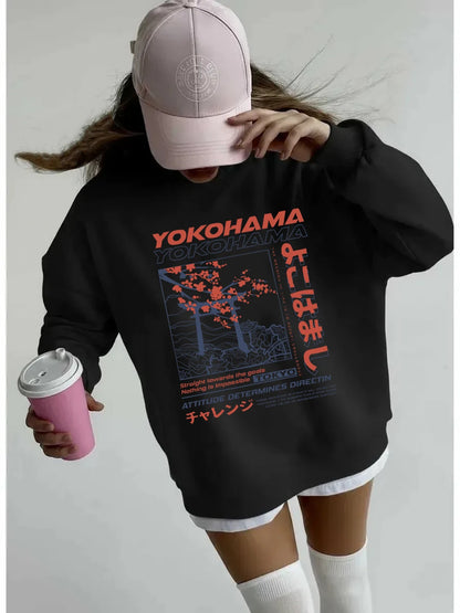 Sweat-Shirt Femme – Imprimé Lettres Style Japonais