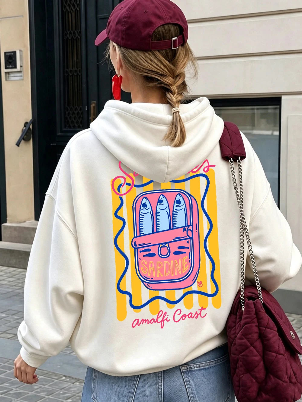 Sweat-shirts à capuche imprimés Sardines Amalfi Coast pour femmes