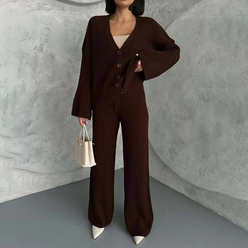 Ensemble femme décontracté en maille côtelée