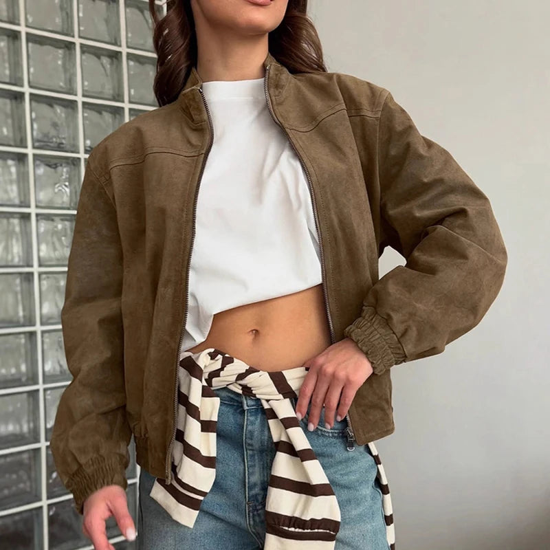 Veste en daim à manches longues pour femmes