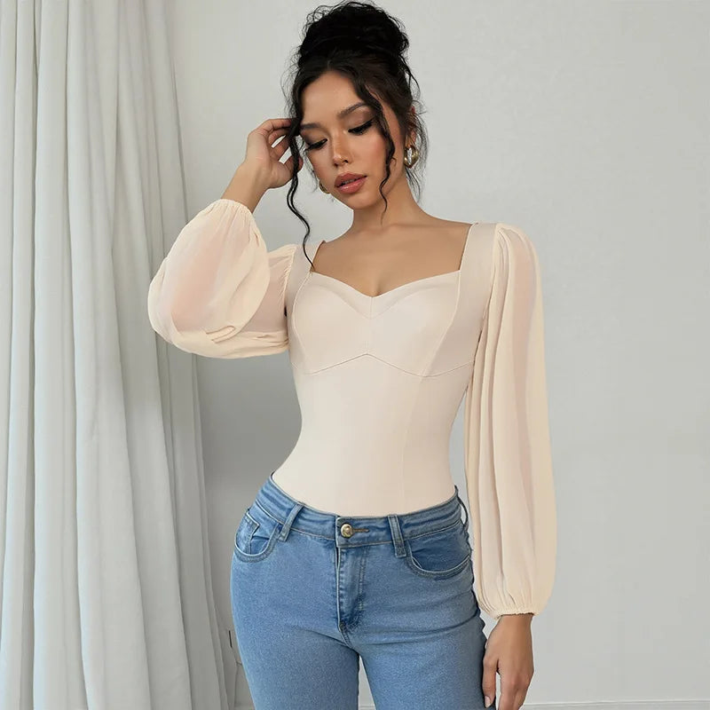 Body moulante élégante et tendance à manches longues pour femmes