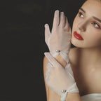 Gants de poignet courts en tulle blanc pour femmes