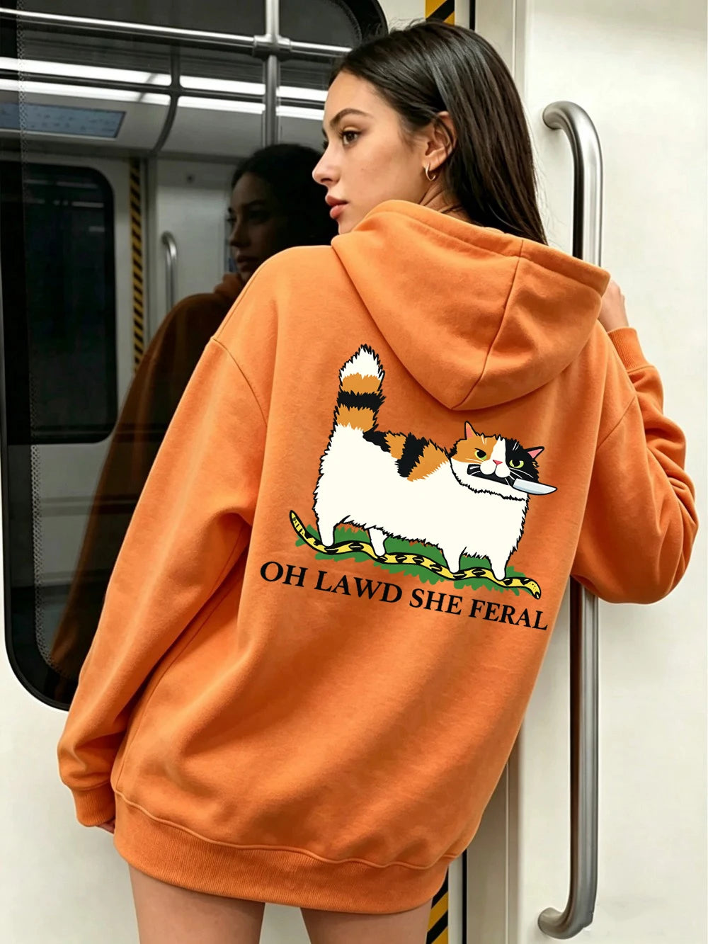 Sweat à capuche imprimé motif chat, couteau et serpent pour femmes