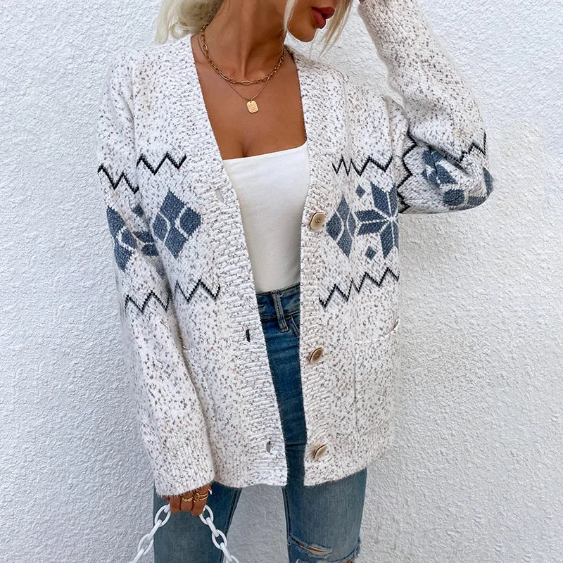 Cardigan ample imprimé décontracté pour femmes
