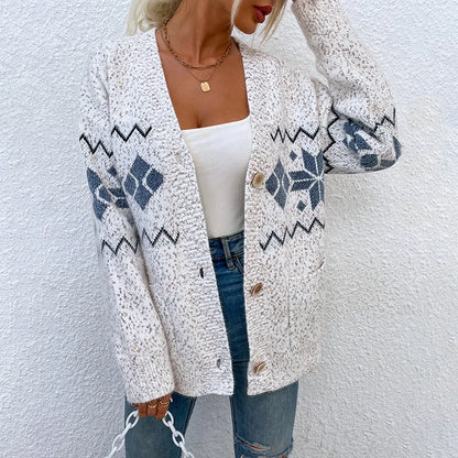 Cardigan Ample Imprimé Femme – Style Décontracté