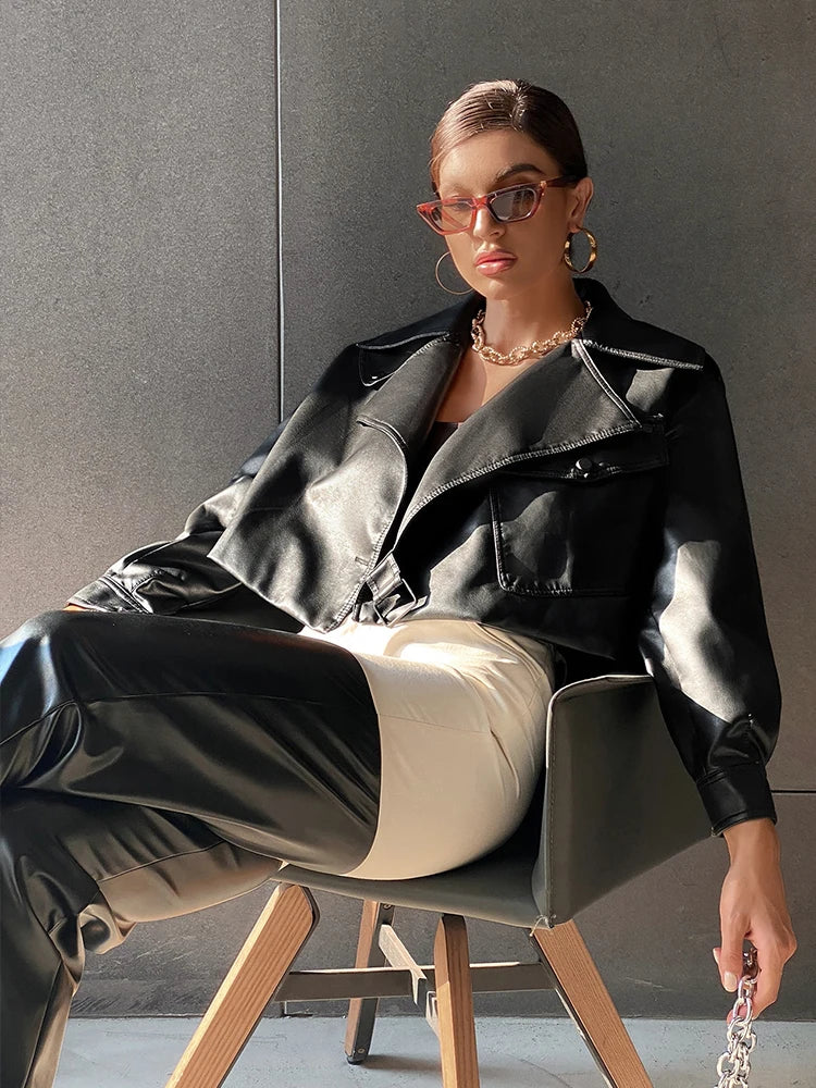Veste courte en similicuir PU pour femmes