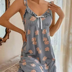 Robe de nuit rétro à volants pour femmes