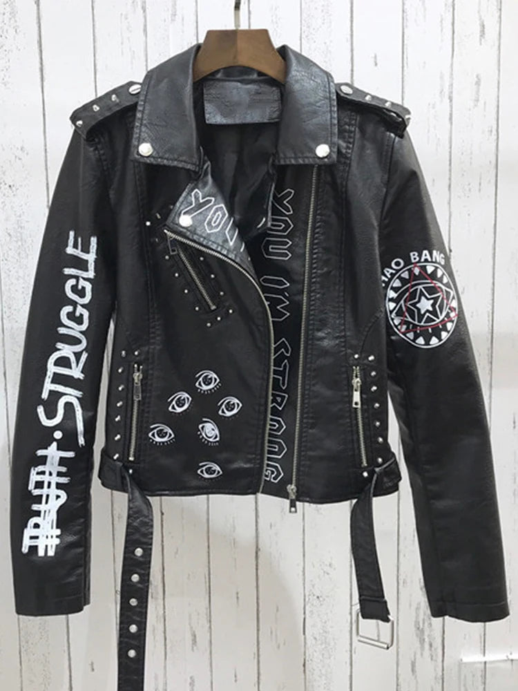 Veste courte en cuir Pu  pour femmes