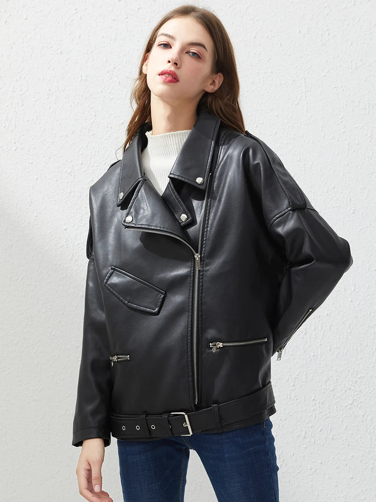 Veste en similicuir PU femme noir pour femmes