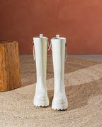 Bottes hautes en cuir véritable à plate-forme pour femmes