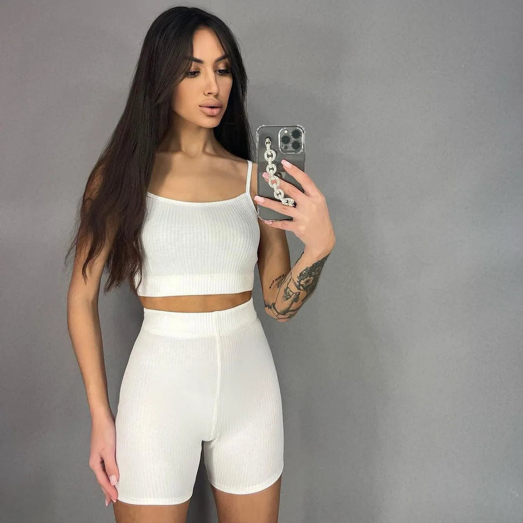 Ensembles deux pièces avec short slim décontracté mince pour femmes