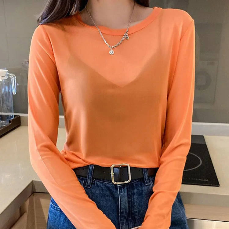 T-shirt en maille transparente pour femmes
