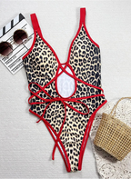 Maillot de bain une pièce léopard à décolleté plongeant en V pour femmes
