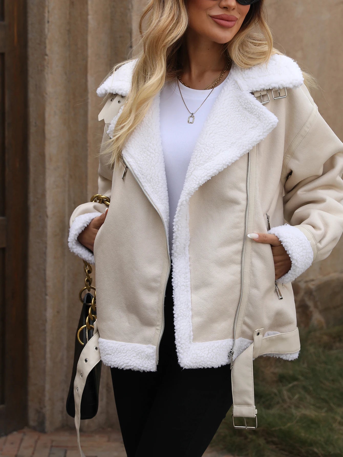 Manteau d'hiver en fausse fourrure de cisaillement pour femmes