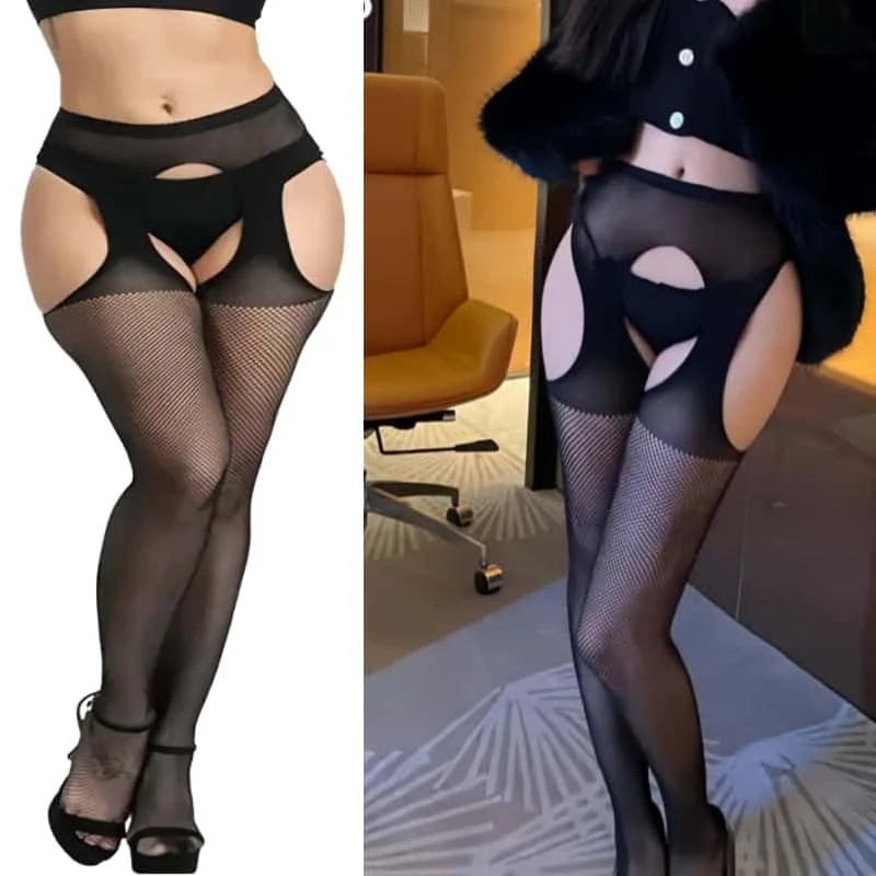 Bas surdimensionné noir grande taille en dentelle pour femmes