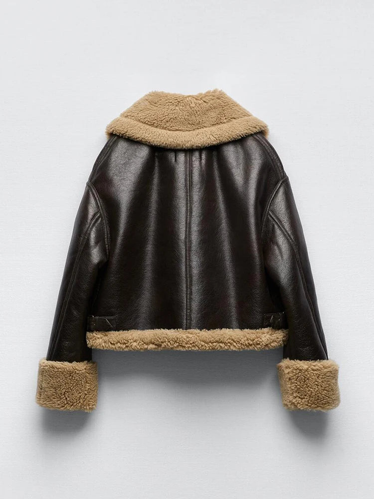Veste chaude en fausse fourrure de cuir pour femmes