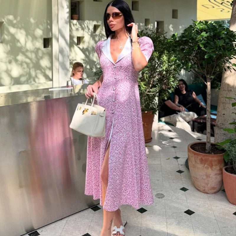 Robe maxi femme à imprimé floral contrasté pour femmes