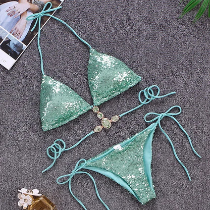 Maillot de Bain 2 Pièces Femme – Paillettes Brillantes