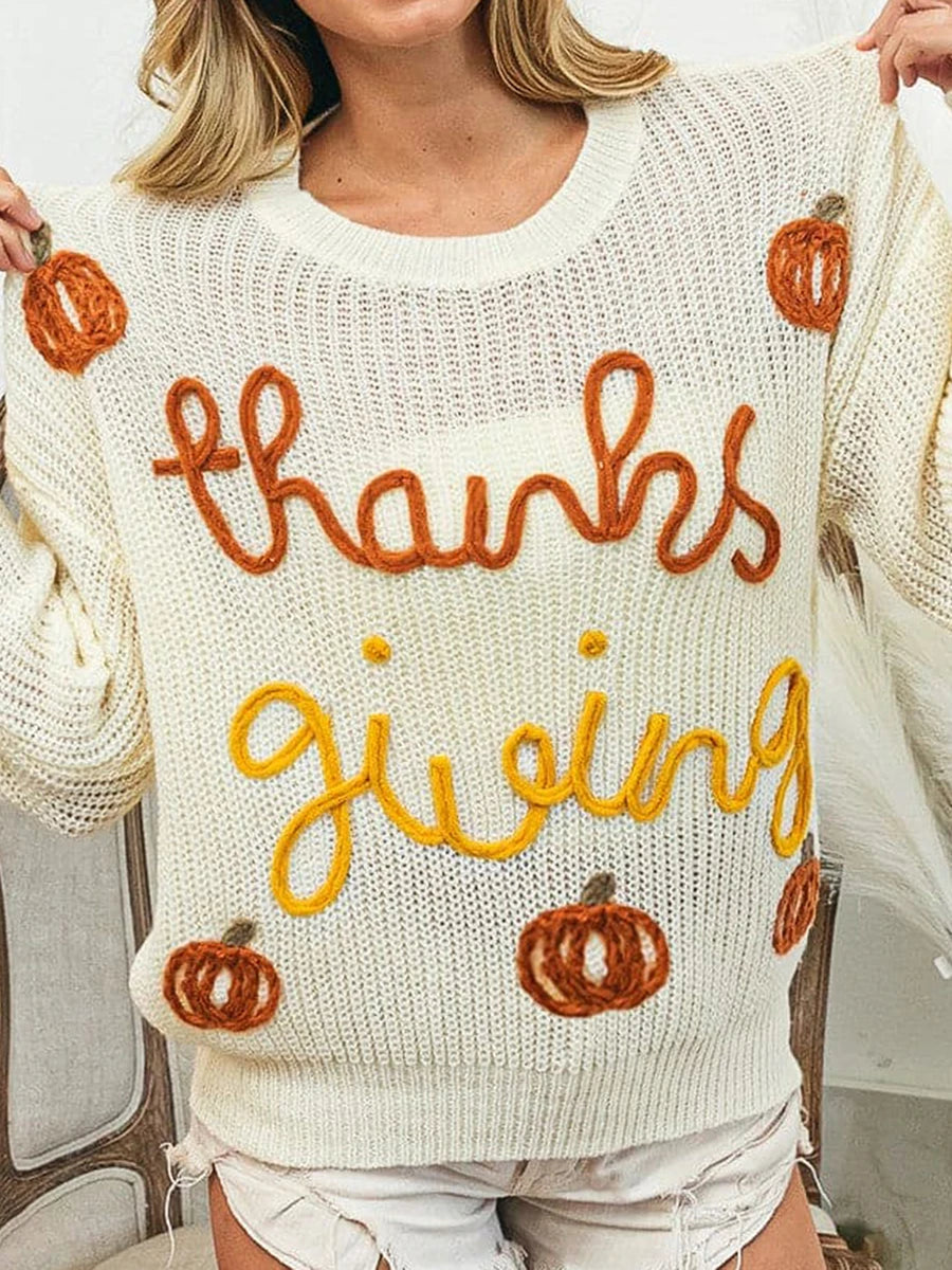 Pull en tricot brodé de lettres pour femmes