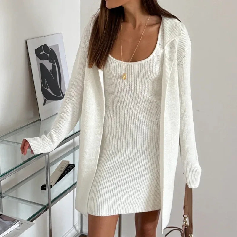 Ensemble 2 pièces mini-robe et cardigan à manches longues pour femmes