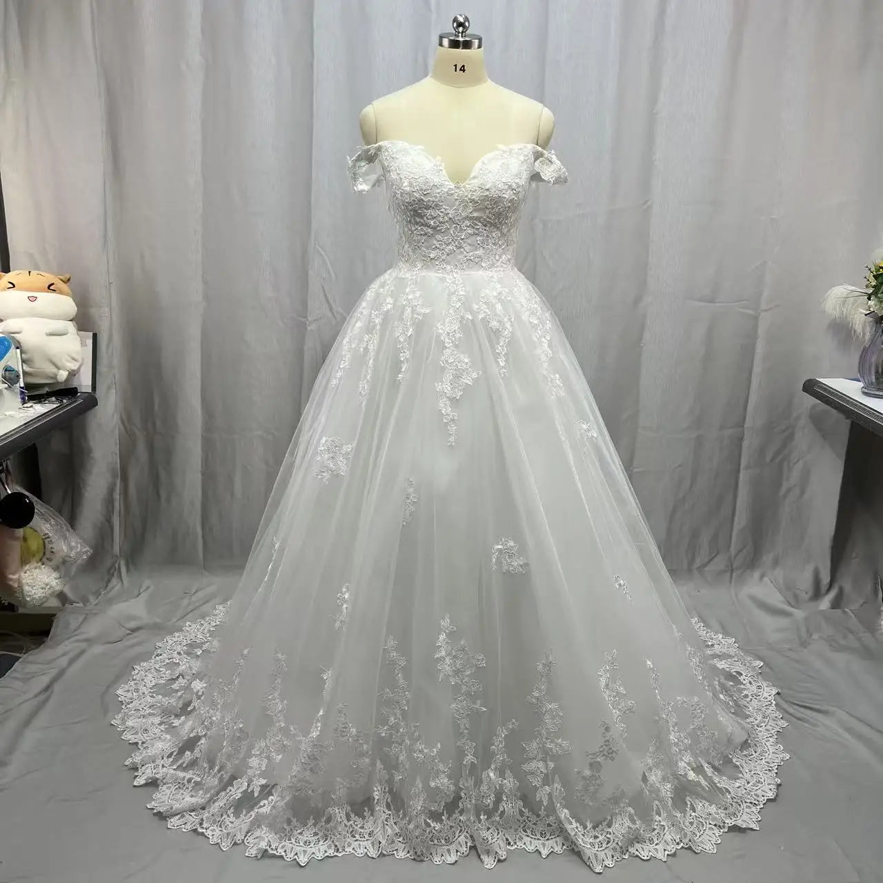 Robe de Mariée Personnalisée à Lacets dans le Dos, Grande Taille, Bouffante, Bling, Perlée, pour Patients