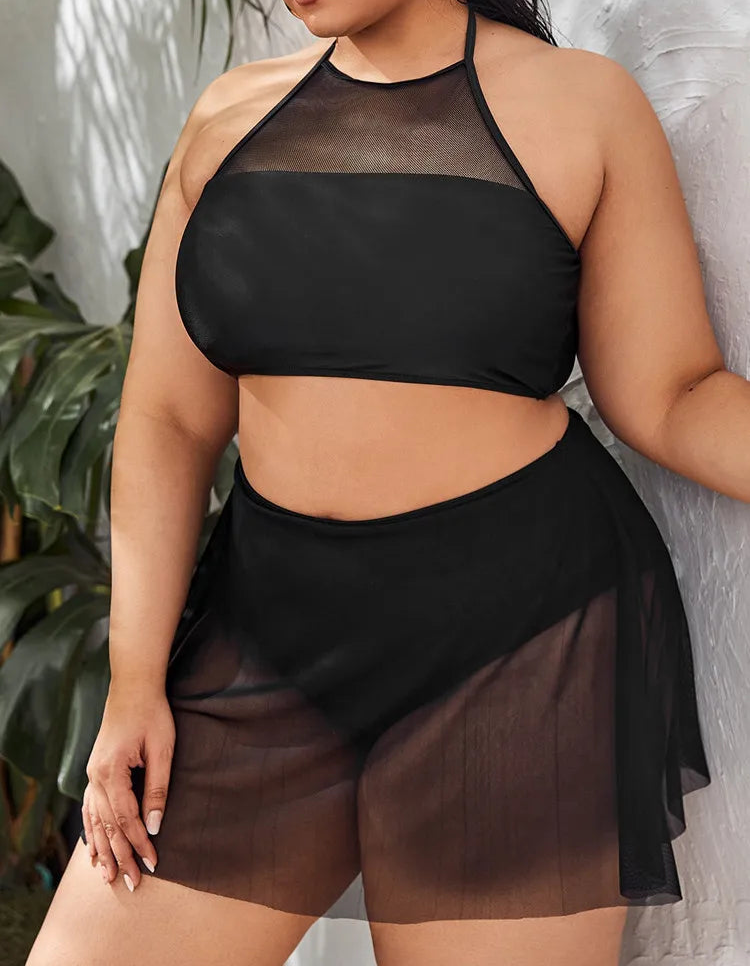 Maillot de bain 2 pièces en maille noire pour femmes