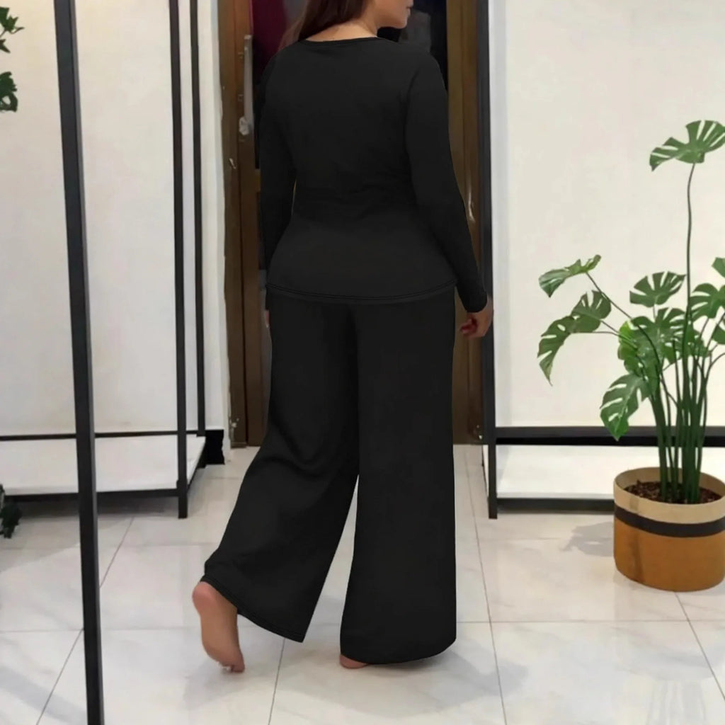 Ensemble décontracté grande taille haut à manches longues et pantalon long pour femmes