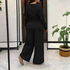 Ensemble décontracté grande taille haut à manches longues et pantalon long pour femmes