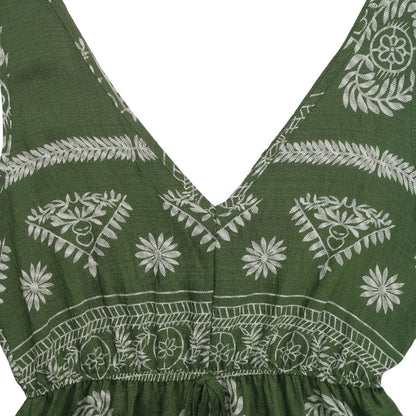 Robe Longue Femme – Imprimé Floral Vert