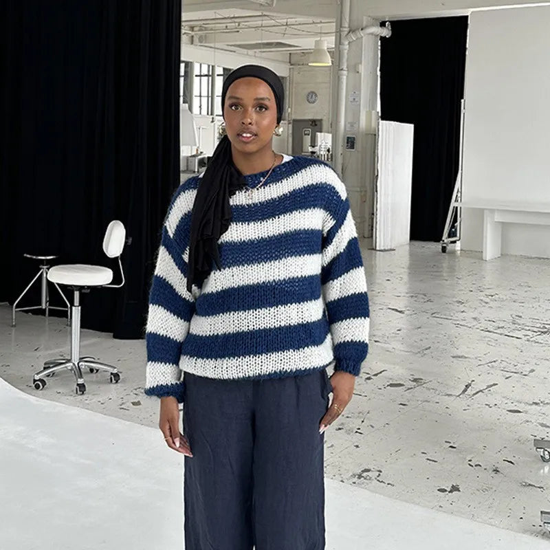 Pull Rayé Vintage Femme – Maille et Col Rond