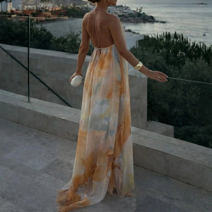 Robe longue tie-dye en maille froncée pour femme