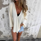Cardigan en maille unie à col en V pour femmes