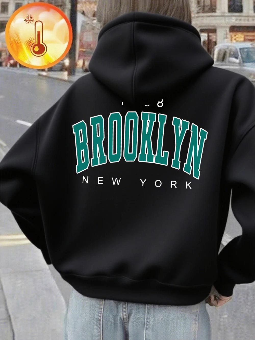 Sweat à capuche imprimé New York Brooklyn 1898 pour femmes