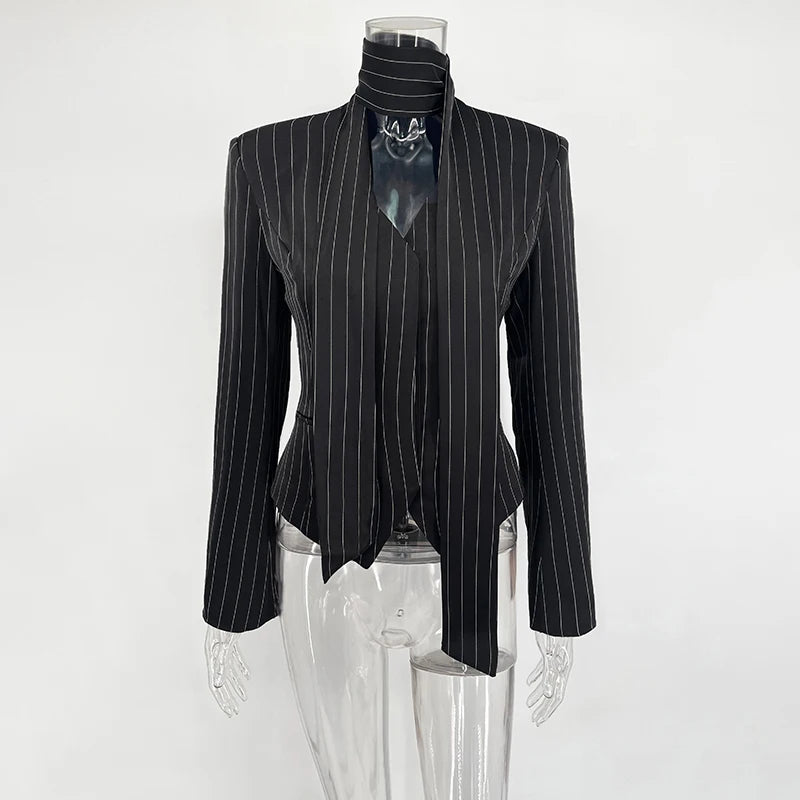 Blazer rayé imprimé à manches longues pour femmes