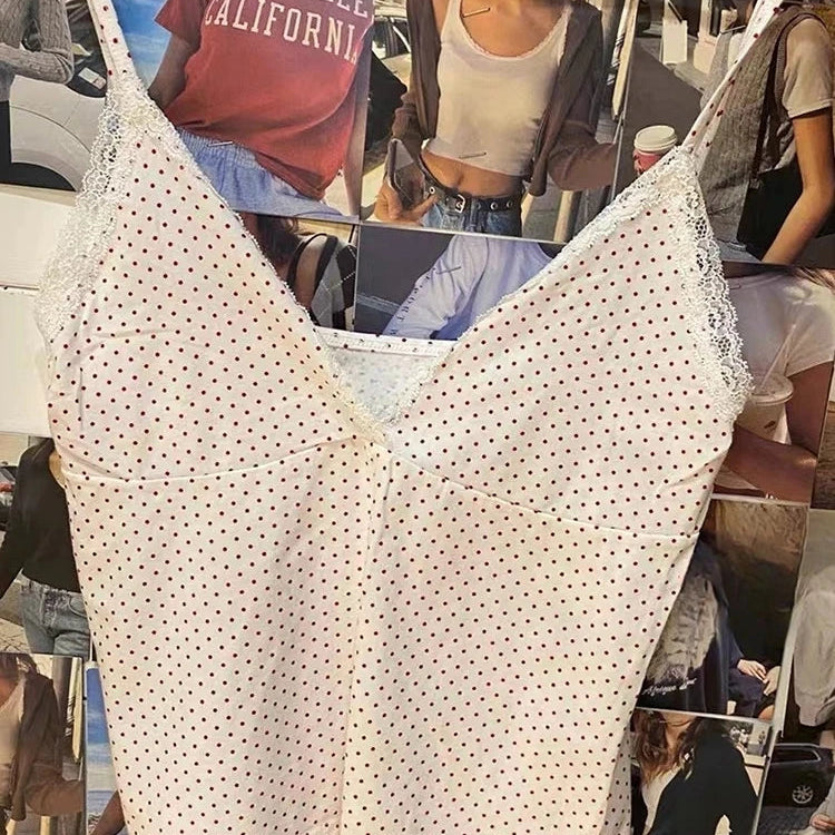 Top en dentelle en fibre de coton à col en V pour femmes