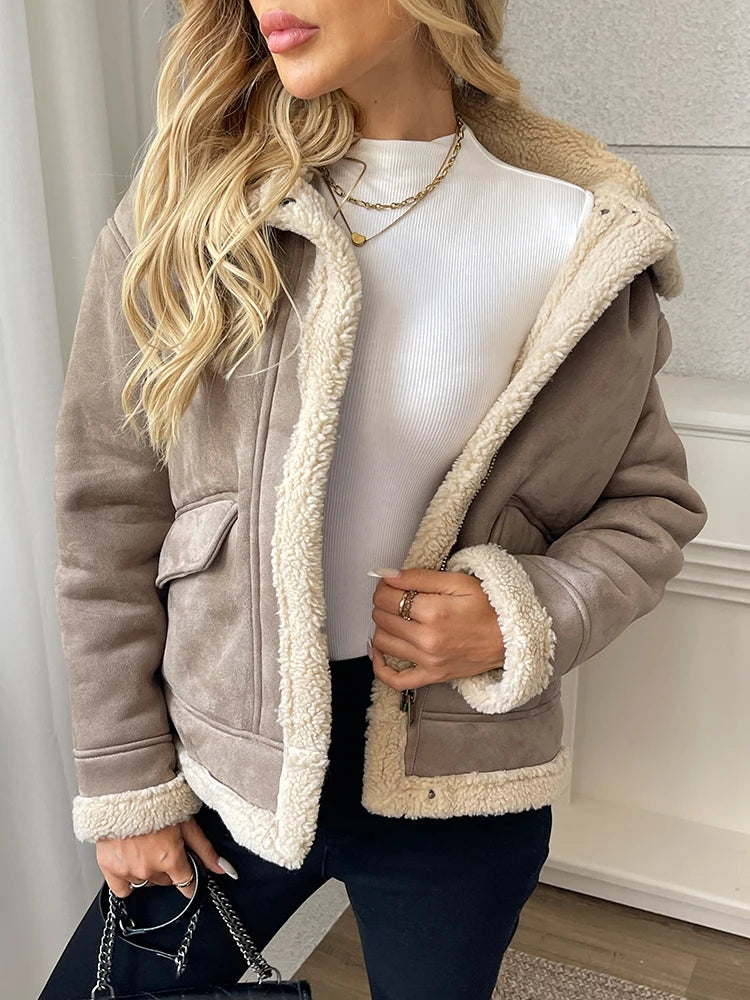 Veste en fausse fourrure d'agneau pour femmes