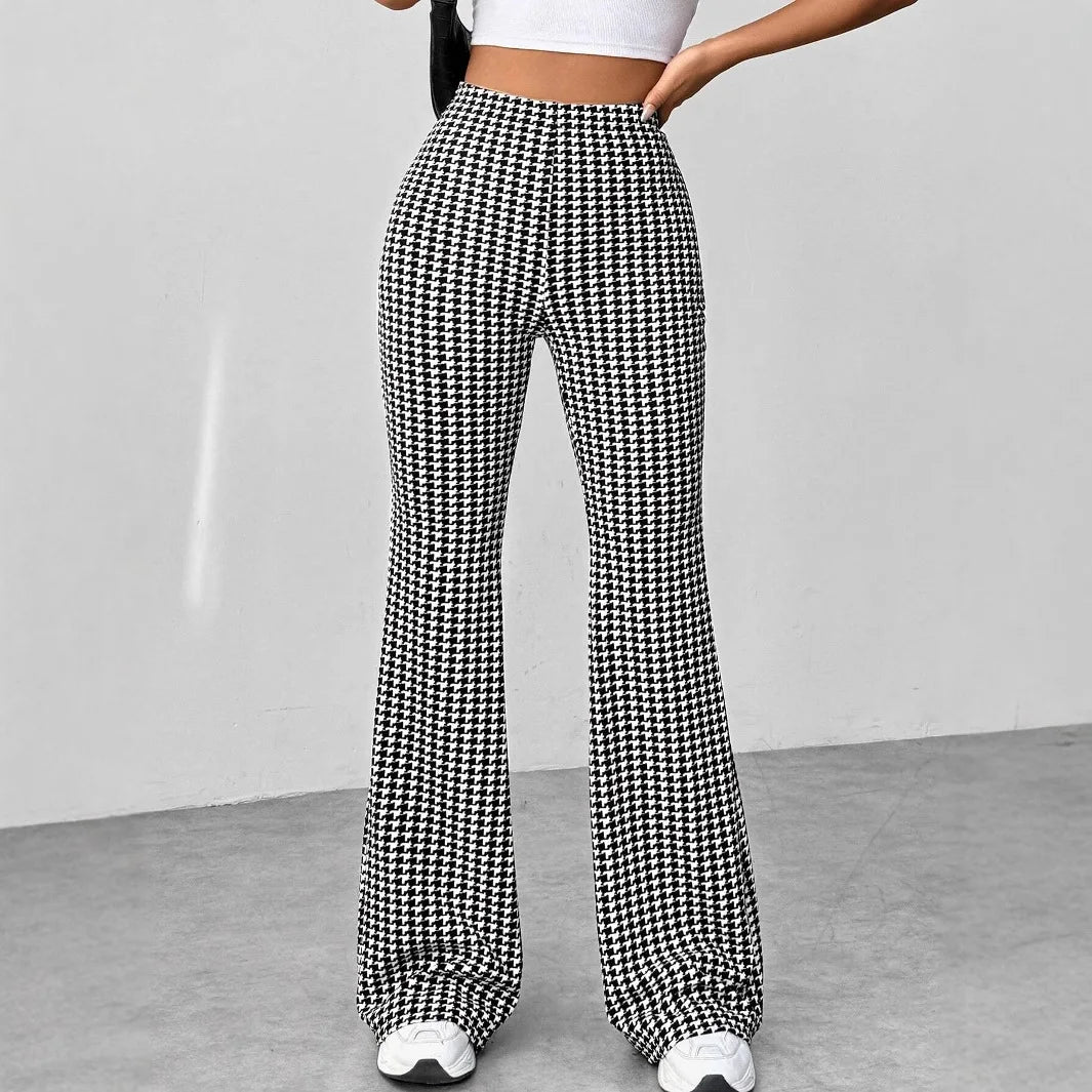 Pantalon évasé pied-de-poule pour femmes
