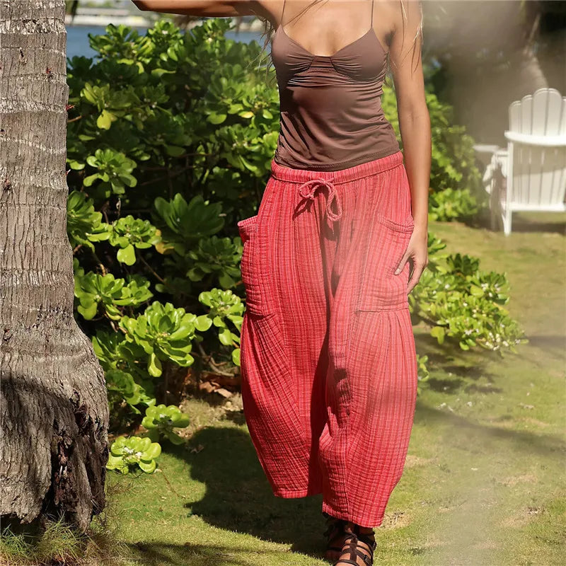 Pantalon ample à rayures style bohème pour femmes