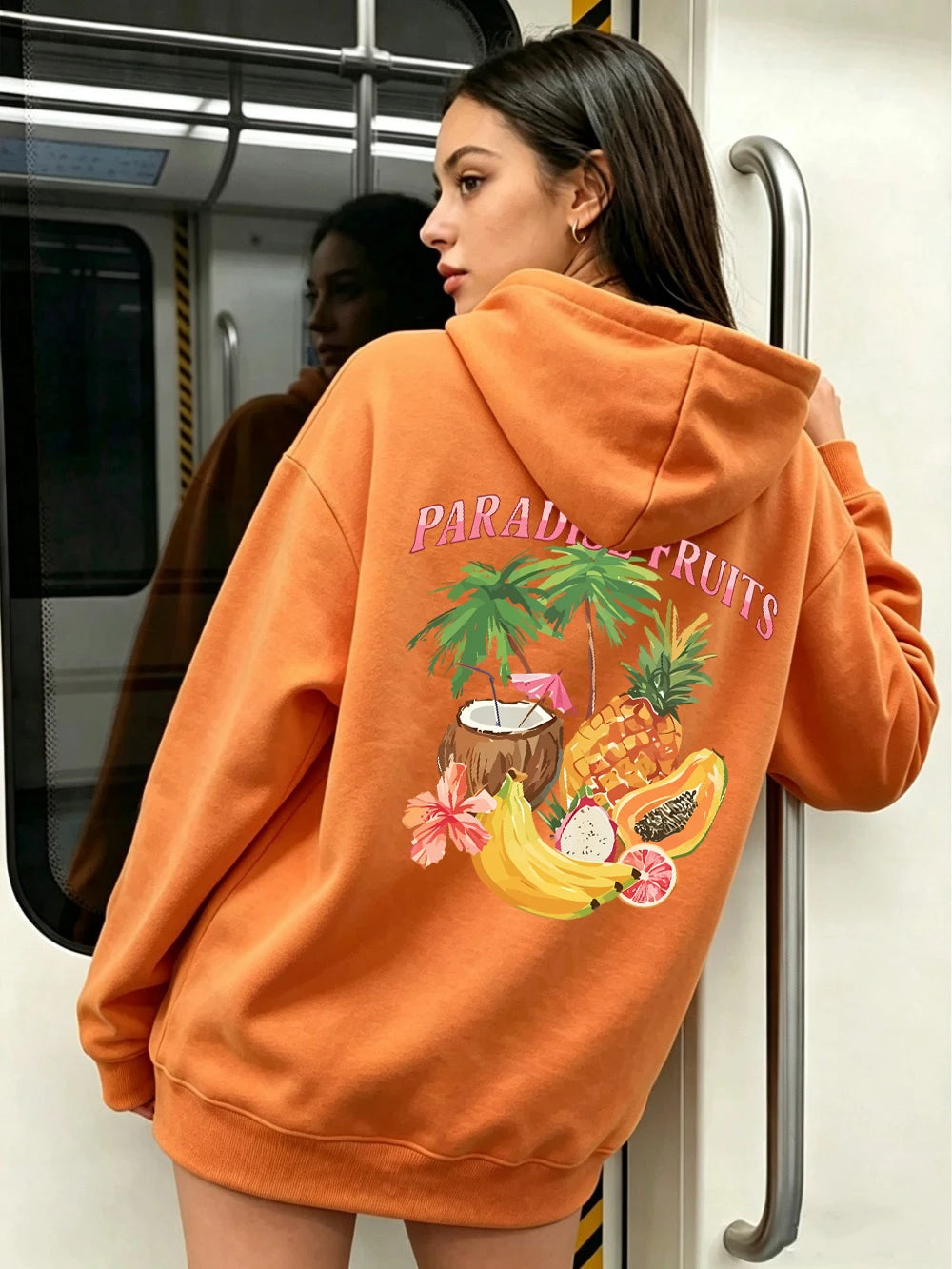Sweat à capuche imprimé fruits du paradis frais et juteux pour femmes