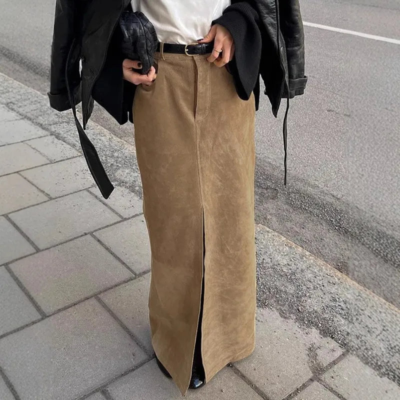 Demi-jupe Vintage en daim pour femmes