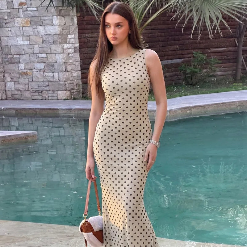Robe maxi dos nu à pois pour femmes