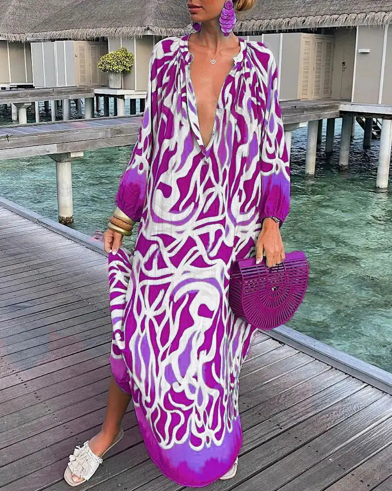 Robe longue imprimée à manches longues pour femmes