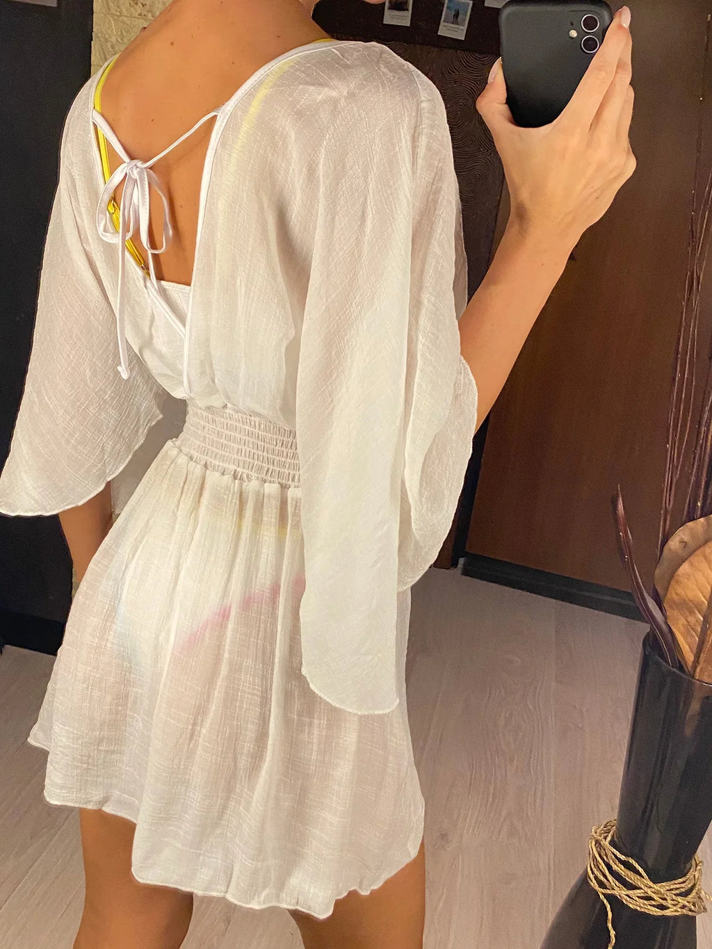 Robe de plage sexy en mousseline de soie, col en V pour femmes