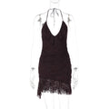Robe mini dos nu en dentelle imprimée pour femmes