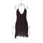 Robe mini dos nu en dentelle imprimée pour femmes