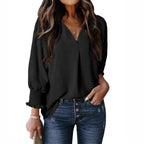 Chemise à col en V et manches longues lanterne pour femmes