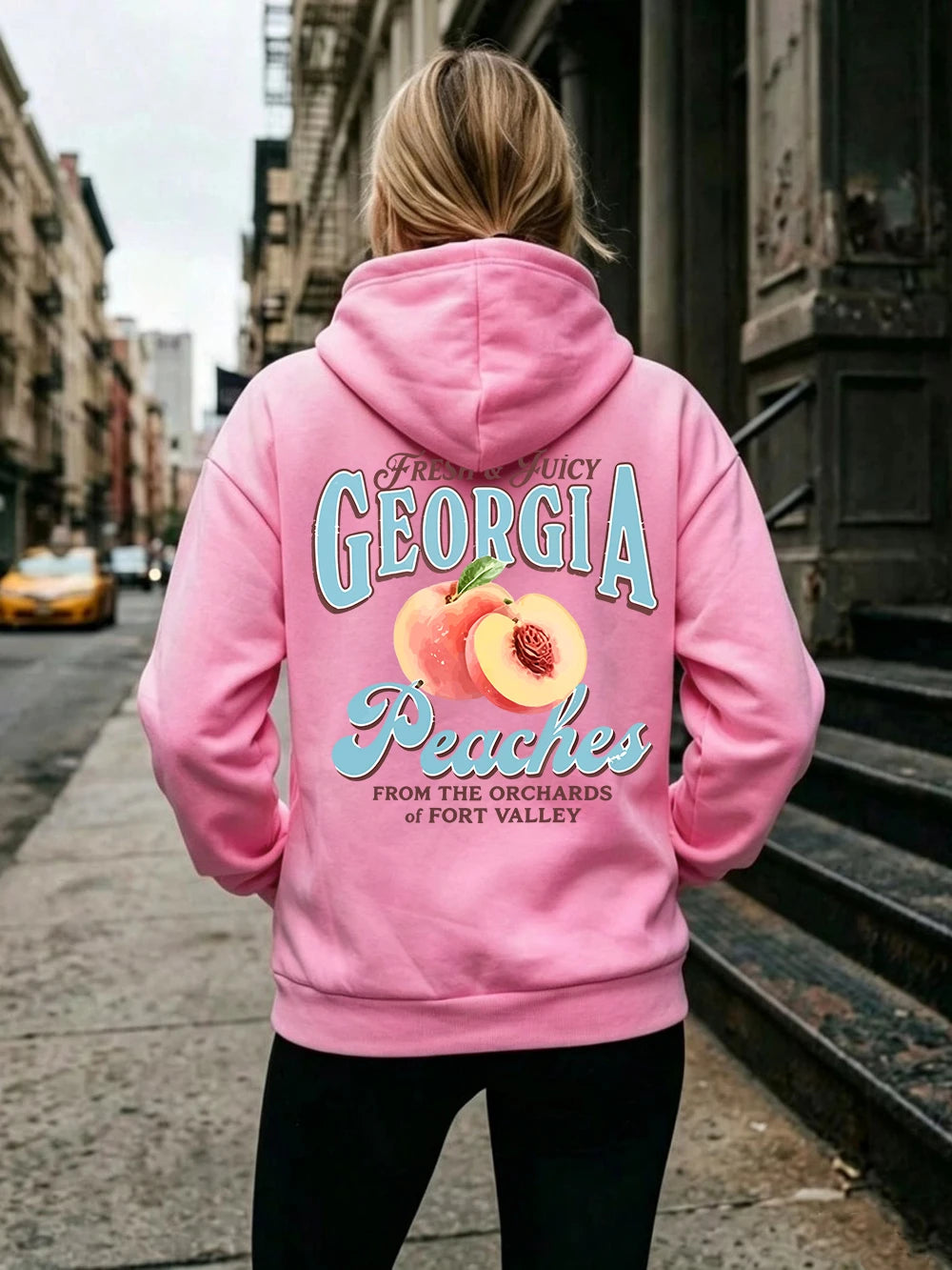 Sweat à capuche imprimé pêches fraîches et juteuses de Géorgie pour femmes