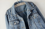 Veste en jean courte et amincissante à perles pour femmes